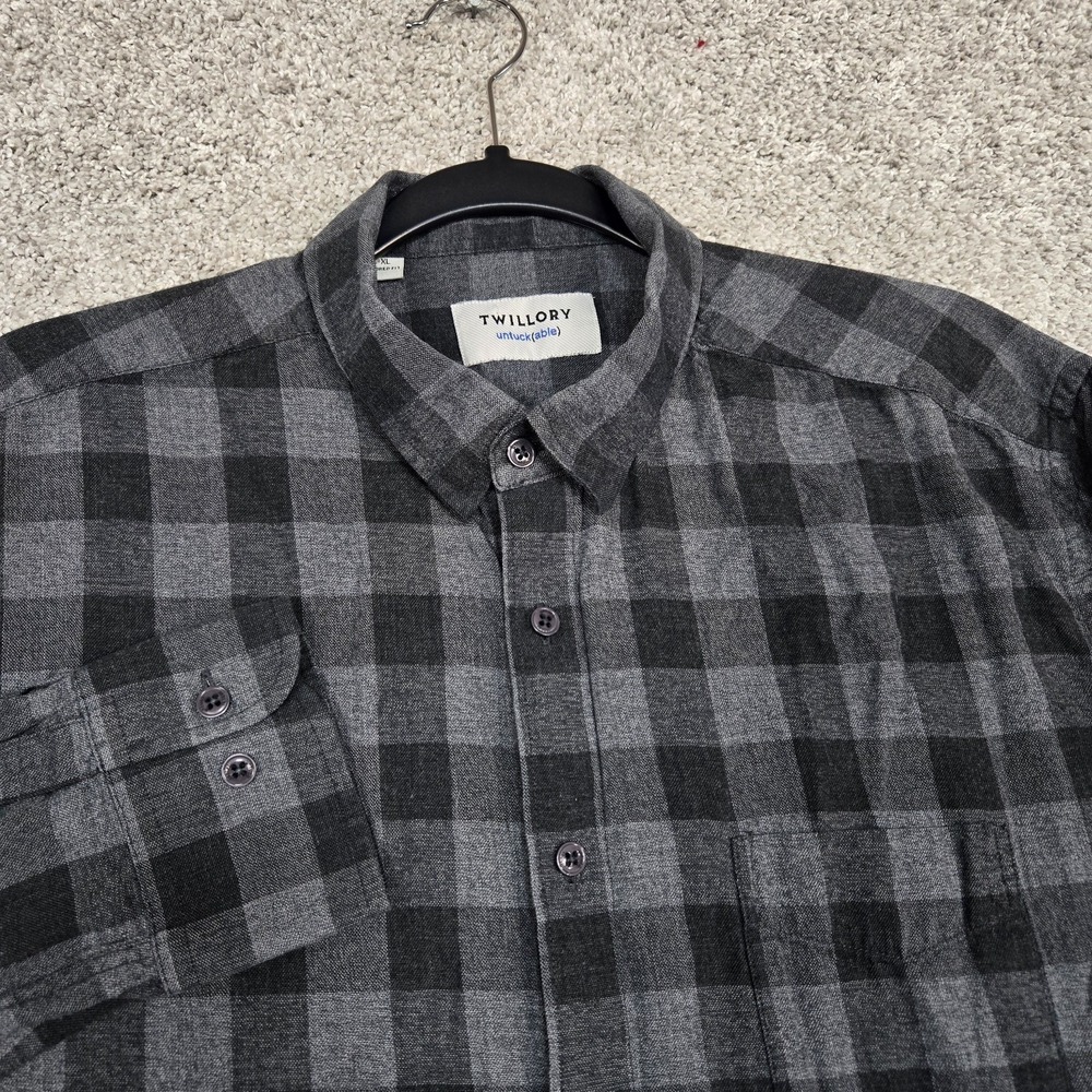 Twillory Shirt Mens L/ XL Gray Plaid Untuckable Tailored Fit long sleeve